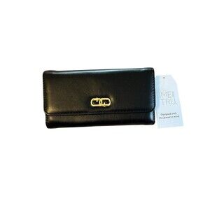 Time And Tru Black Folding Wallet for Women with Zipper, ID Window, Card Slots